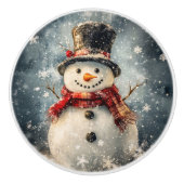Rustic Snowman Illustratie Kerst Keramische Knop (Voorkant)