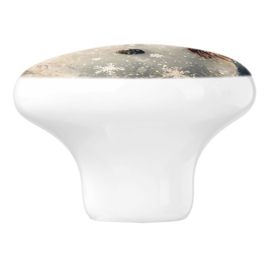 Rustic Snowman Illustratie Kerst Keramische Knop (Zijkant)