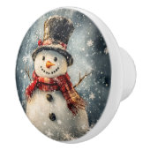 Rustic Snowman Illustratie Kerst Keramische Knop (Rechts)
