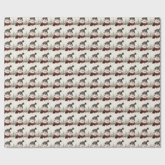 Rustic Snowman Plaid Christmas Personalized  Cadeaupapier (Vlak)