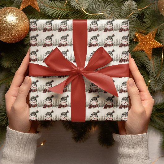 Rustic Snowman Plaid Christmas Personalized Cadeaupapier