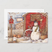 Rustic Snowman Winter Scene Briefkaart (Voorkant / Achterkant)