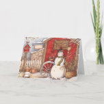 Rustic Snowman Winter Scene Feestdagen Kaart<br><div class="desc">Rustic Snowman Winter Scene</div>