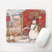 Rustic Snowman Winter Scene Muismat (Met muis)