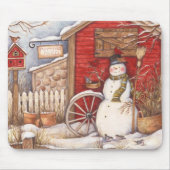 Rustic Snowman Winter Scene Muismat (Voorkant)