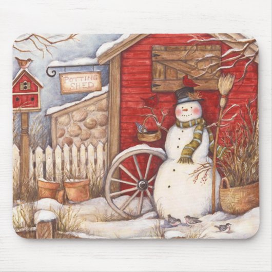 Rustic Snowman Winter Scene Muismat (Voorkant)