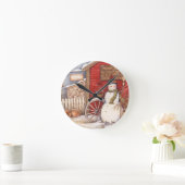Rustic Snowman Winter Scene Ronde Klok (Huis)