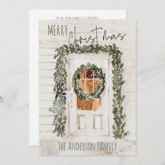 Rustic Snowy Merry Kerstmis Voorste deur Feestdagenkaart (Voorkant / Achterkant)