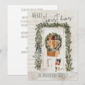 Rustic Snowy Merry Kerstmis, voorste deurhond Feestdagenkaart (Voorkant / Achterkant)