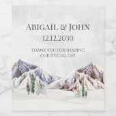 Rustic Snowy Mountain Forest Wedding Wine Label Wijn Etiket (Enkel label)