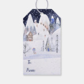 Rustic Snowy Mountain Ski Village Winter Holiday Cadeaulabel (Achterkant)