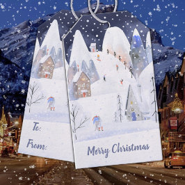 Rustic Snowy Mountain Ski Village Winter Holiday Cadeaulabel