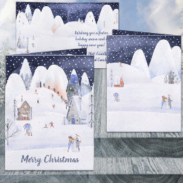 Rustic Snowy Mountain Village Winter Holiday Feestdagen Kaart