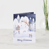 Rustic Snowy Mountain Village Winter Holiday Feestdagen Kaart (Voorkant)