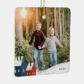 Rustic Snowy Village Scene Photo Ceramic Ornament (Rechts)