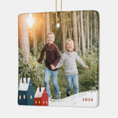 Rustic Snowy Village Scene Photo Ceramic Ornament (Links)