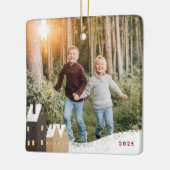 Rustic Snowy Village Scene Photo Ceramic Ornament (Links)
