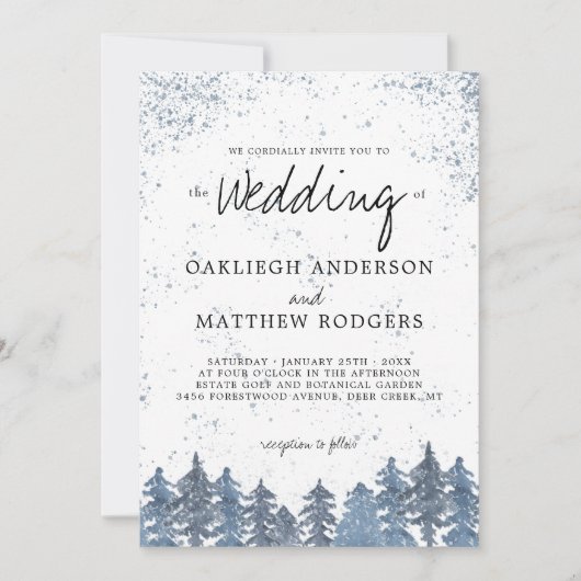 Rustic Snowy Winter Forest Wedding Kaart (Voorkant)