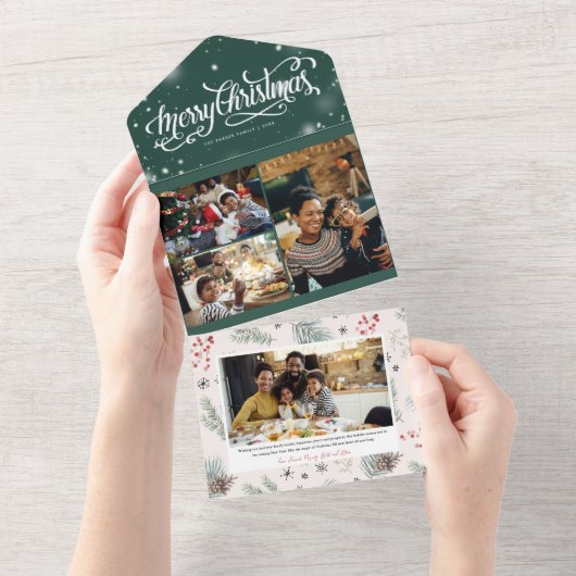 Rustic Snowy Winter | Kerstfotocollage All In One Uitnodiging (Afscheurbaar)