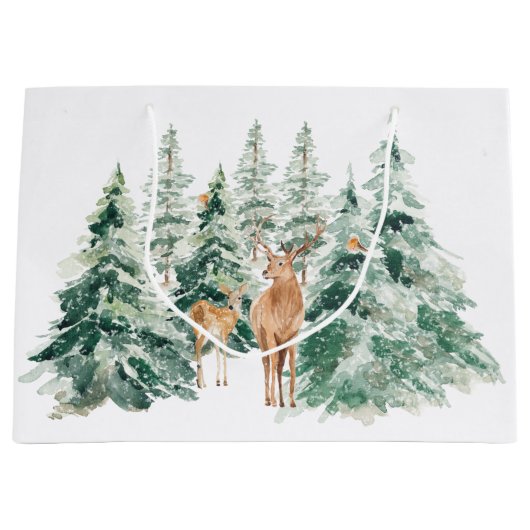 Rustic Snowy Winter Woodland Deer Groot Cadeauzakje (Voorkant)