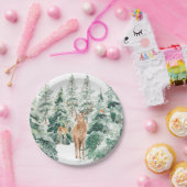 Rustic Snowy Winter Woodland Deer Papieren Bordje (Feest)
