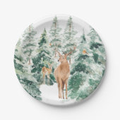 Rustic Snowy Winter Woodland Deer Papieren Bordje (Voorkant)