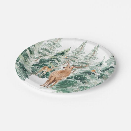 Rustic Snowy Winter Woodland Deer Papieren Bordje (Gekanteld)