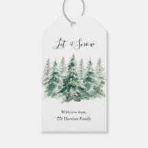 Rustic Snowy Winter Woodland Pine Trees Gift Label