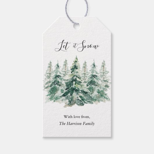 Rustic Snowy Winter Woodland Pine Trees Gift Label Cadeaulabel (Voorkant)