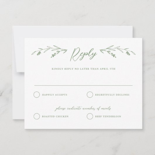 Rustic Soft Green Wildflower Huwelijksantwoord Kaa Kaart (Voorkant)