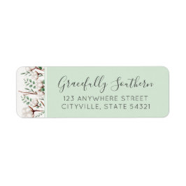 Rustic Southern Cotton Flowers Wood Return Address Etiket