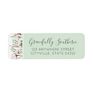 Rustic Southern Cotton Flowers Wood Return Address Etiket