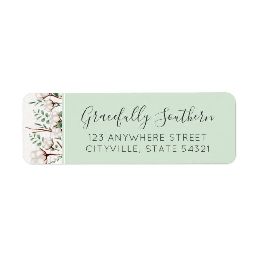 Rustic Southern Cotton Flowers Wood Return Address Etiket (Voorkant)