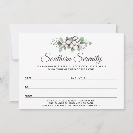 Rustic Southern Waterverf Cotton Certificate Kaart (Achterkant)