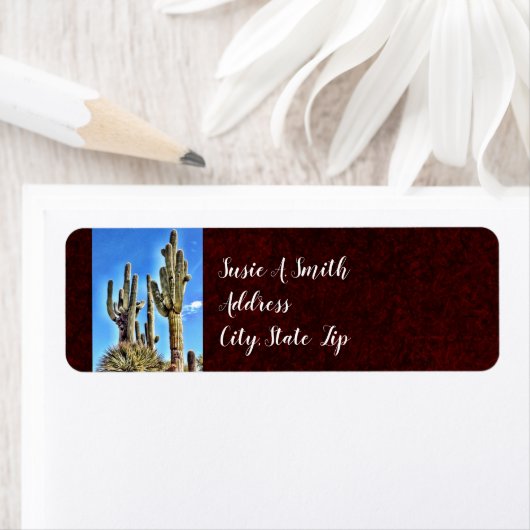 Rustic Southwestern Saguaro Cactus Return Address Etiket (Insitu)