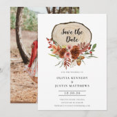 Rustic sparen de Herfst van de Datum de FloralHout Kaart (Voorkant / Achterkant)