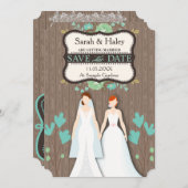 Rustic sparen de Kaart van de Datum, Twee Brides (Voorkant / Achterkant)