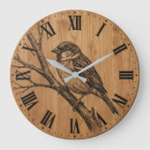 Rustic Sparrow on Branch Wall Clock Grote Klok (Voorkant)