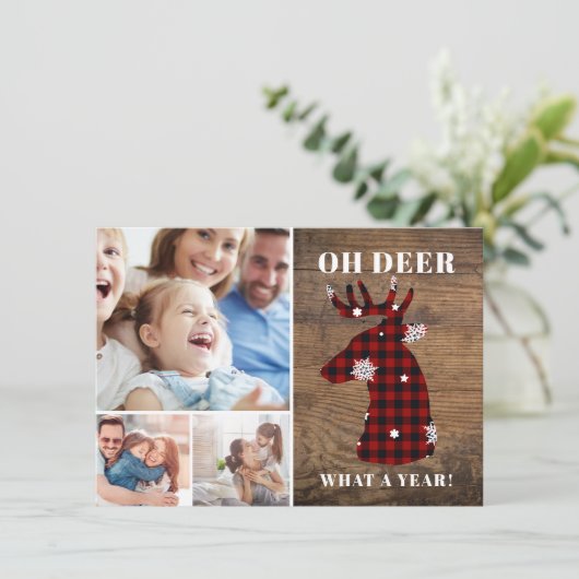 Rustic Specialized Oh Deer Photo Collage Feestdagenkaart (Staand voorkant)
