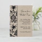 Rustic Spider Damask Halloween Uitnodiging (Staand voorkant)