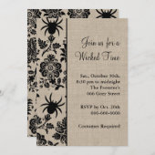 Rustic Spider Damask Halloween Uitnodiging (Voorkant / Achterkant)