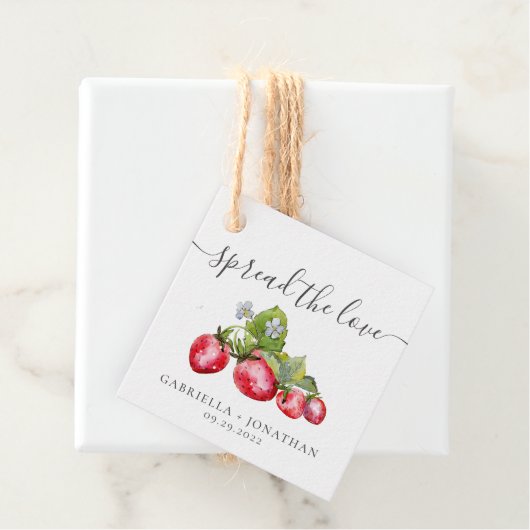 Rustic Spread the Love Strawberry Jam Kraft Paper Bedankjes Labels (In situ)