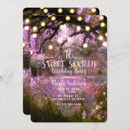 Rustic Spring Enchanted Forest Lights Sweet 16 Kaart (Voorkant / Achterkant)