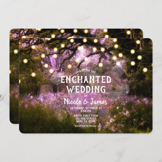 Rustic Spring Enchanted Forest Lights Wedding Kaart (Voorkant / Achterkant)