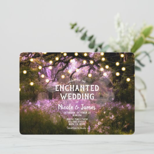 Rustic Spring Enchanted Forest Lights Wedding Kaart (Staand voorkant)