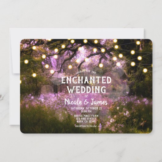 Rustic Spring Enchanted Forest Lights Wedding Kaart (Voorkant)