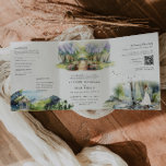 Rustic Spring Forest Wedding Drieluik Uitnodiging<br><div class="desc">Met waterverf bergillustraties met elegante lettertypen. Deze lente-geïnspireerde huwelijksuitnodiging is perfect voor bos- en tuinbruiloften. Deze "ruime" uitnodiging is een geweldige manier om uw gasten extra informatie over de bruiloft te geven. Deze kaarten kunnen een lijst van de festiviteiten rond uw bruiloft weekend, zoals welkomstcocktails, after-parties, en de ochtend na...</div>