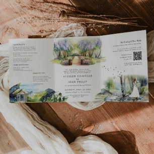 Rustic Spring Forest Wedding Drieluik Uitnodiging