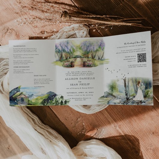Rustic Spring Forest Wedding Drieluik Uitnodiging