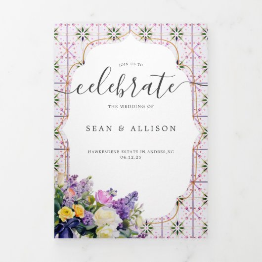 Rustic Spring Forest Wedding Drieluik Uitnodiging (Cover)